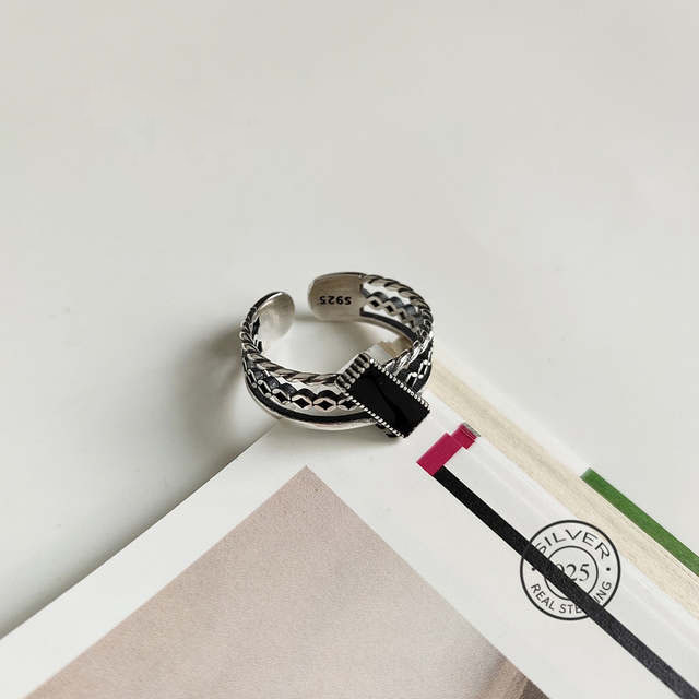 Echt 925 Sterling Zilveren Enamel Geometrische Ring Voor Mode Vrouwen Party Punk Fijne Sieraden Minimalistische Accessoires