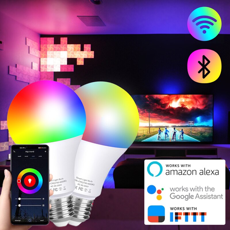 Dimbare Modi 10W Wifi Smart Bluetooth Gloeilamp E27 B22 Led Rgb Lamp Alexa/Google Home Tuya Leven app Dimbare Warm Wit Lamp