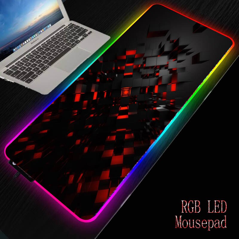 Mairuige Red Black Abstract Large RGB Mouse Mat Locked LED Lighting Rubber Gaming Mousepad Anti-slip for Computer PC Mice