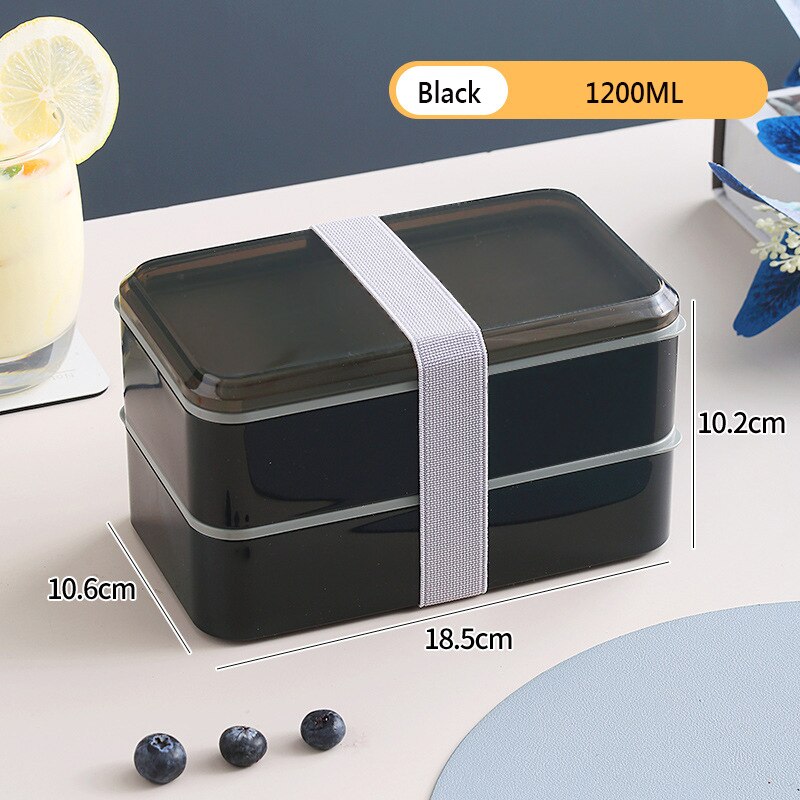 Portable Lunch Box Set Picnic Japanese Snack Bento Box Women Kitchen Food Storage Containers Office Worker Microwave Tableware: 2 Layer Black 1200ML