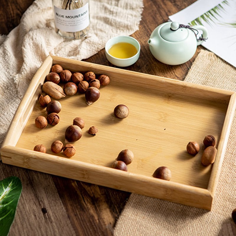Massivt trä dessert tallrik bambu naturligt hushåll vardagsrum enkel stil te vatten drycker mat bärbar handgjord bricka