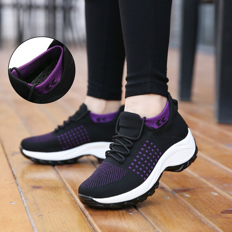 Kvinder sneakers åndbare mesh platform sko 5 cm forstærk snørebånd slidbestandige gymnastiksko skridsikre sokker flade zapatos mujer