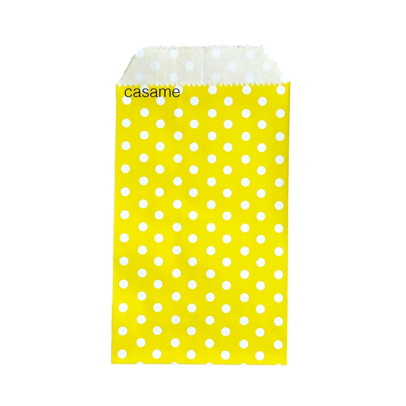 8x15cm 50pcs Kraft Paper Bags with White Polka Dot Pattern - Perfect for Weddings, Parties, and Small Business Supplies: Fluorescence Yellow