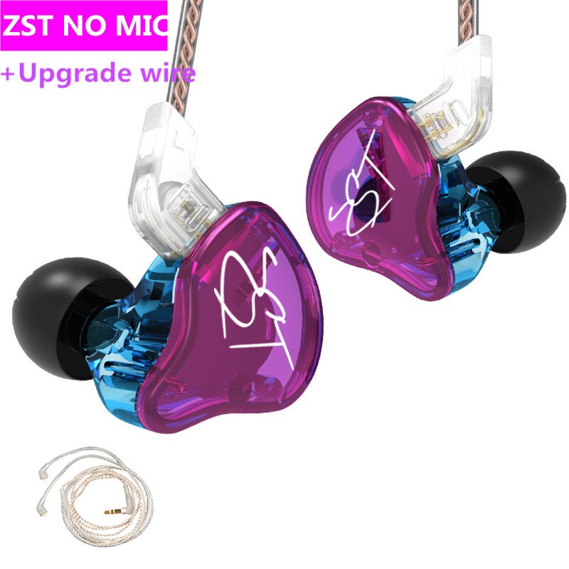 Kz Zst 1BA 1DD In Ear Oortelefoon Hybrid Headset Hifi Muziek Sport Oordopjes Noise Cancelling Oordopjes Vervangen Kabel Zsn Pro ES4 ZS10: purple(silver)