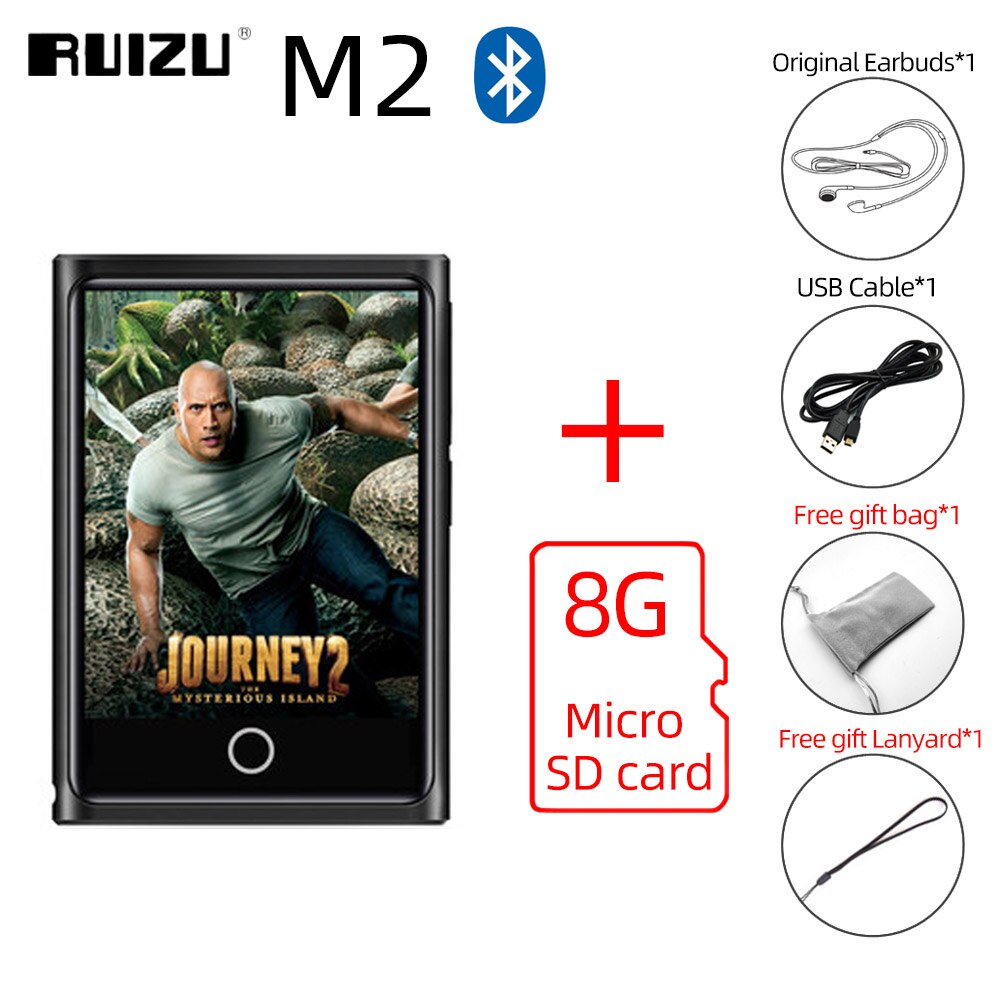 RUIZU-reproductor MP3 M2 completamente táctil, por Bluetooth, reproductor de Audio portátil de 8GB 16GB con Radio FM, grabación de E-book, reproductor de vídeo: With 8GB TF Card / 8 GB