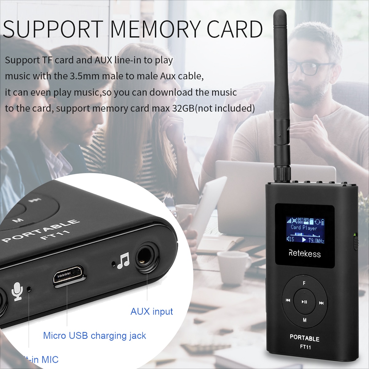 RETEKESS 0.3W FM Transmitter Handheld MP3 Broadcast Radio Transmitter Portable For Car Meeting Tour Guide System Outdoor Camping