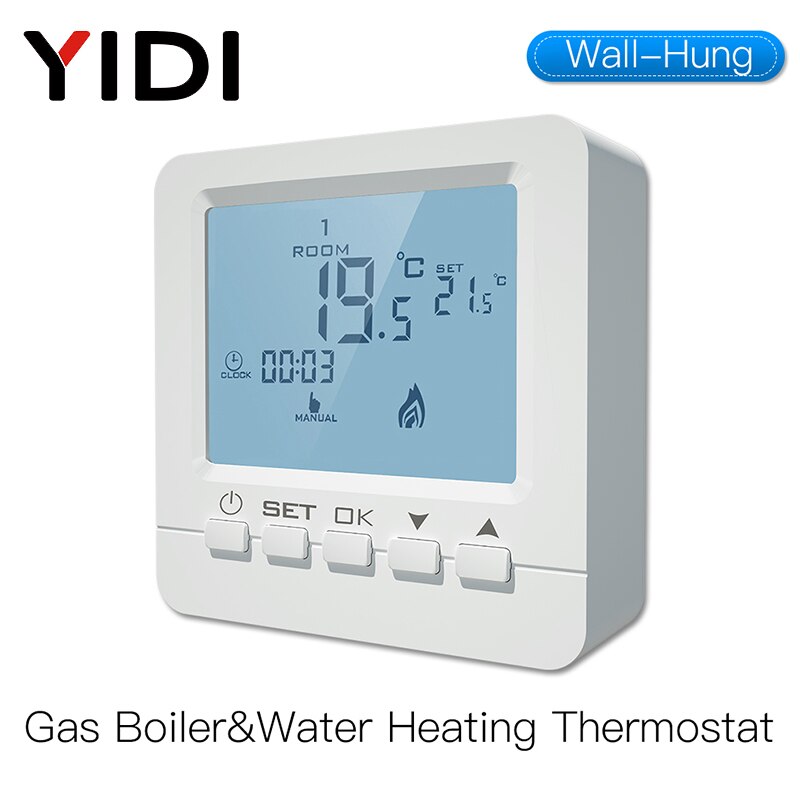 5A LCD Wall-Hung Thermometer, Water Gas Boiler Heating Temperature Controller Programmable Battery Thermoregulator Backlight: Default Title