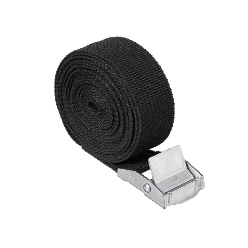 1pc 2.5cm*2.5m Car Load Lashing Strap Luggage Bag Belt Tie Down Metal Strap Cargo Buckle Includes Quick-release Thumb Button: Black