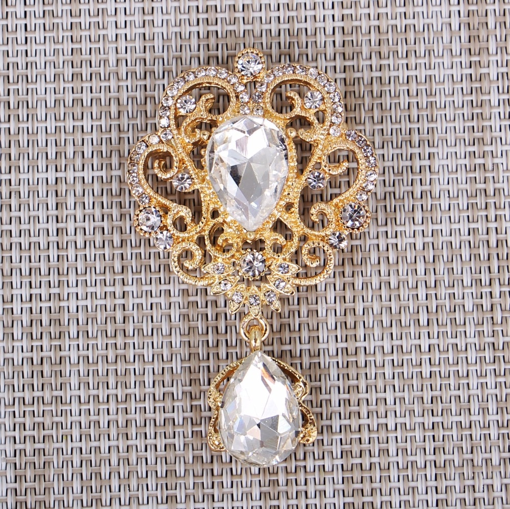 DIEZI Luxury Crystal Gold Crown Brooch Jewelry Women Brooches For Wedding Big Water Scarf Brooch Pins Bouquet