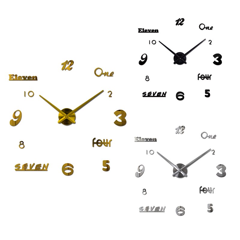 Large 3D Frameless Wall Clock Stickers DIY Wall Decoration Wall Clock for Living Room Bedroom