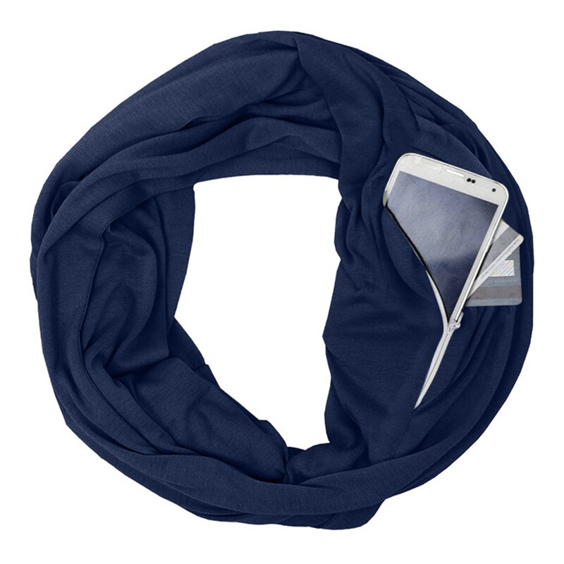 Unissex loop cachecóis para mulheres meninas leve conversível infinito cachecol envoltório com bolso com zíper escondido elástico lenço de viagem: Blue