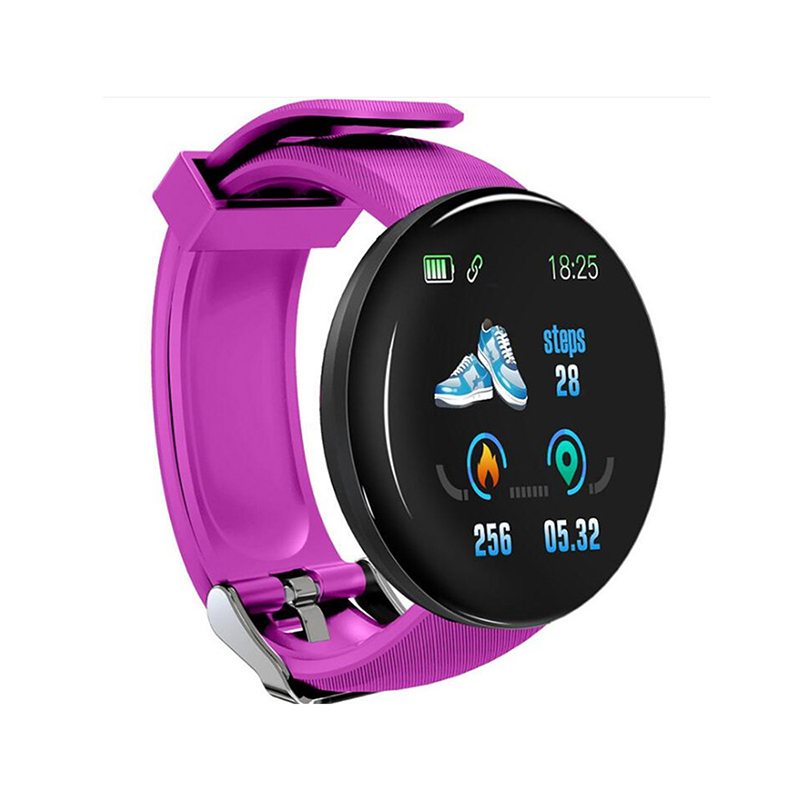 D18 Smart Horloge Mannen Vrouwen Bloeddruk Fitness Tracker Ronde Smartwatch Waterdichte Sport Slimme Klok Voor Android Ios: Paars