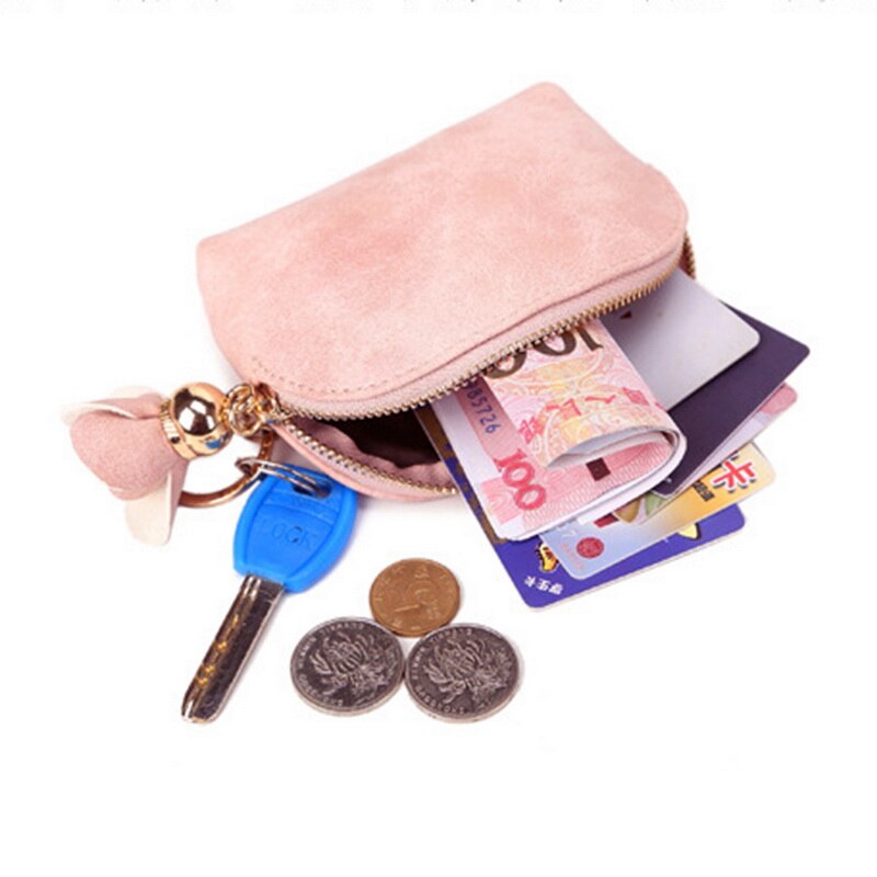 Brand Ladies PU Leather Mini Wallet Card Key Holder Zip Coin Purse Floral Pendant Clutch Bag Small Handbag Bag