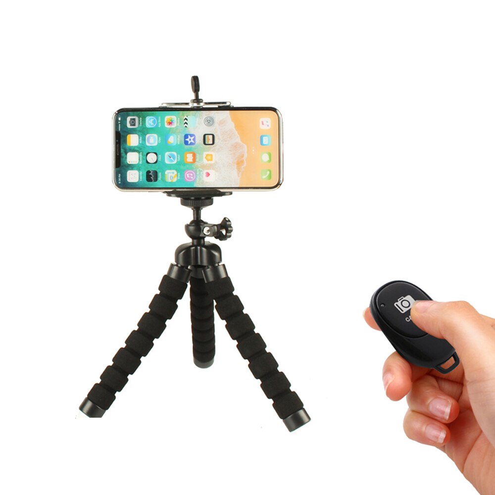 Draagbare Flexibele Tripod Stand Telefoon Clip Camera Smartphone Houder Bluetooth Selfie Voor Samsung Galaxy A10 M10 S10 Note 10 + plus: Black and Bluetooth