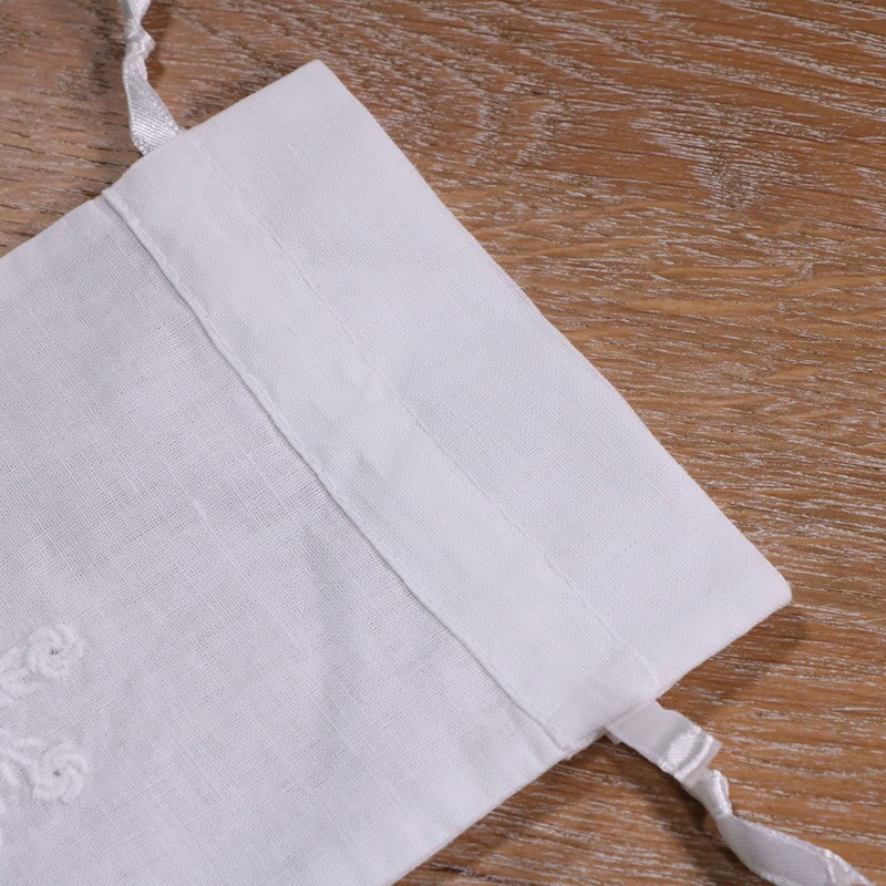 B001 :white ramie/cotton drawstring embroidery bags, 5x7 inches sachet bags, travel pouch, linen bag