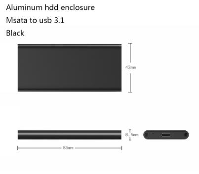 Zomy Msata Naar Usb 3.1 Type-C Ssd Case Aluminium 10Gbps Ssd Draagbare Harde Schijf Box 3*3/3*5 Msata Laptop Solid State Schijf Behuizing: Black