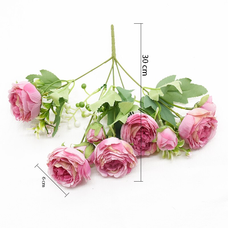 1 stk 5 gafler 9 blomster bryllup hjemmedekorasjon tilbehør kunstig peon bukett gjør det selv blomsterarrangement jul