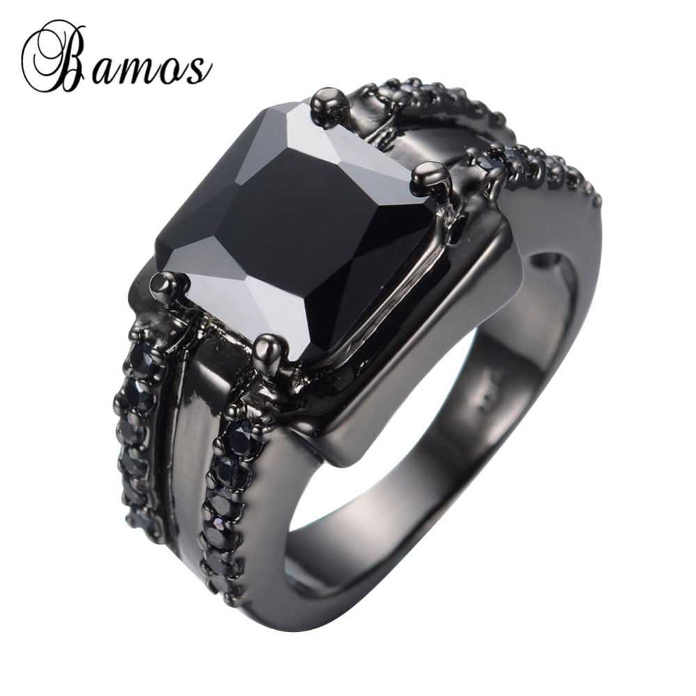 Bamos Gorgeous Male Black Ring Big Geometric Black Gold Filled Retro Party Wedding Rings For Men Father's Day