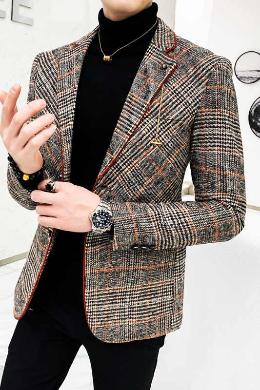 Britse Stijl Plaid Blazer Voor Mannen Jasje Casual Wollen Trouwjurk Jas Enkele Business Mannelijke Knop Veste Kostuum Homme