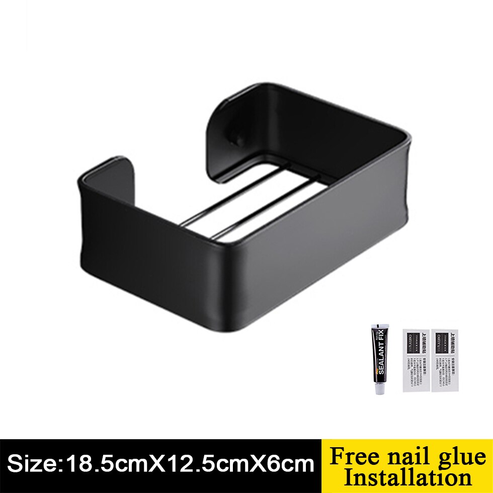 Tissue Holder Black Silver Shower Caddy for Bathroom Toilet Kitchen Shelf Soap Dish Wall Mounted WC Paper Basket: Short-Black