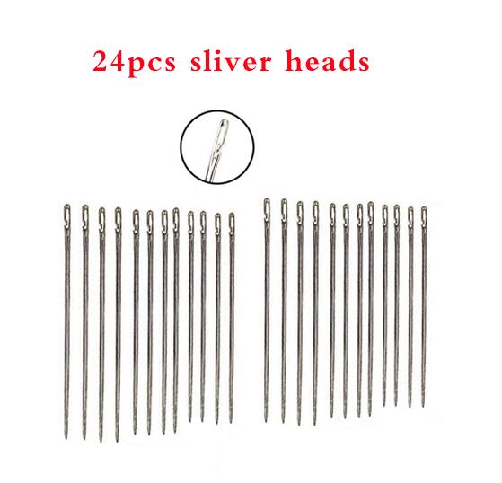 12/24Pcs Self Threading Needles Household Sewing Accessories DIY Tools Double Hole Easy to Thread Handmade Needle: 24pcs sliver
