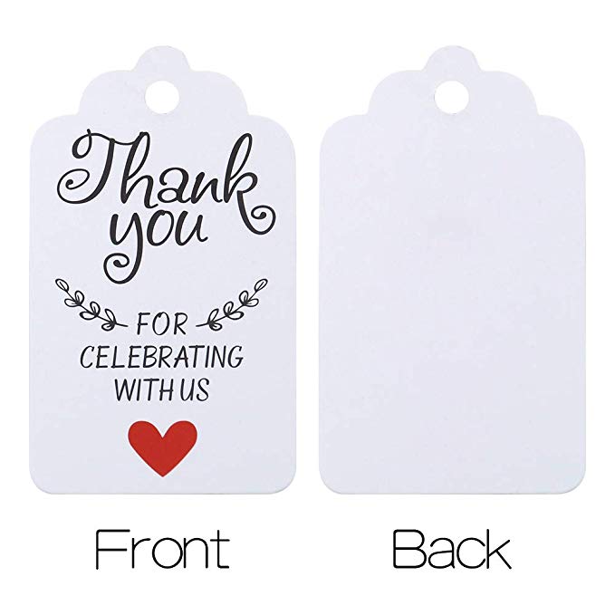 100 piezas de papel kraft gracias por celebrar con nosotros para la boda etiquetas de Paquete de etiquetas etiquetas de precio hechas a mano de joyería