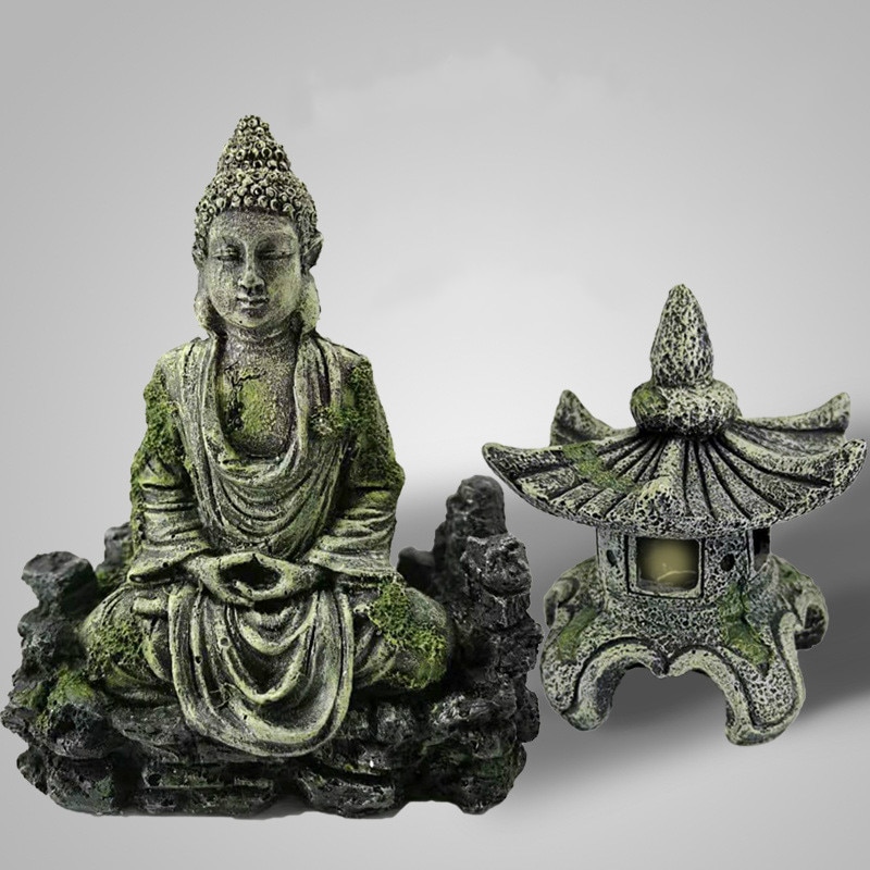 Fish Tank Landscaping Decoration Crafts Resin Antique Lighthouse Buddha Statue Aquarium Set Package Foreign Trade