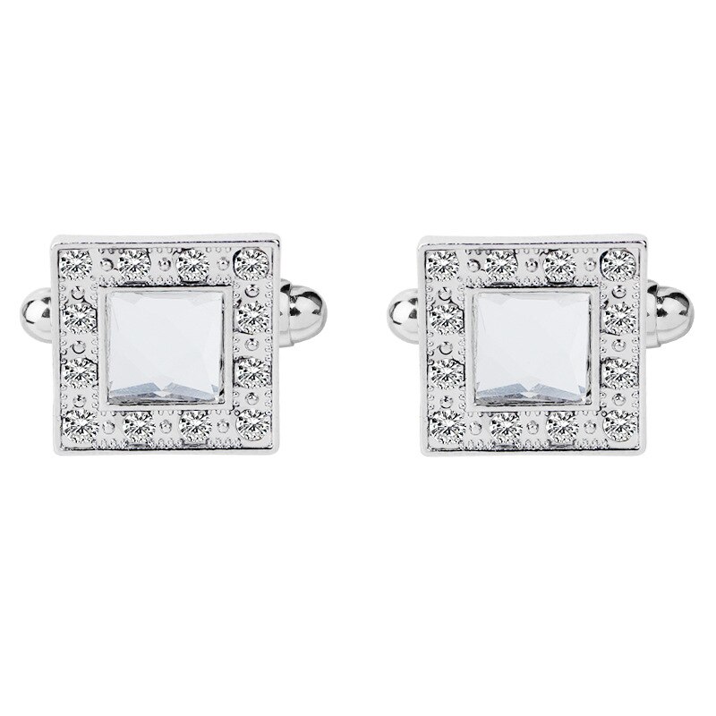 Di affari di Cristallo piazza Gemelli Della Camicia di Modo di Gemelli per la Mens polsino Bottoni di Alta Qualità Gemelli Degli Uomini Dei Monili Regali: bianca