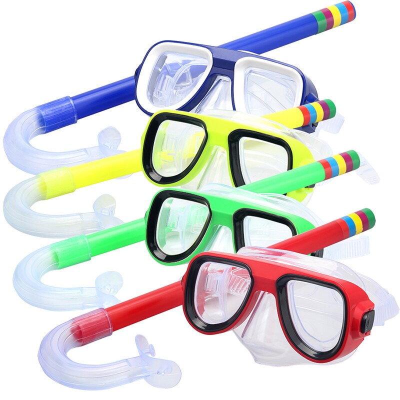 Kid Children Diving Snorkeling Mask Swimming Scuba Total Dry Snorkel and Mask Glass Lens PVC 4 Color Diving Glasses