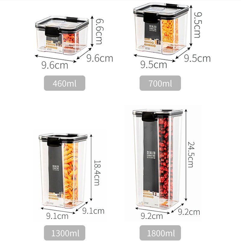 1300ml PET Plastic Food Containers Stackable Transparent Grain Food Storage Box Kitchen storage jar Noodles Sealed Containers