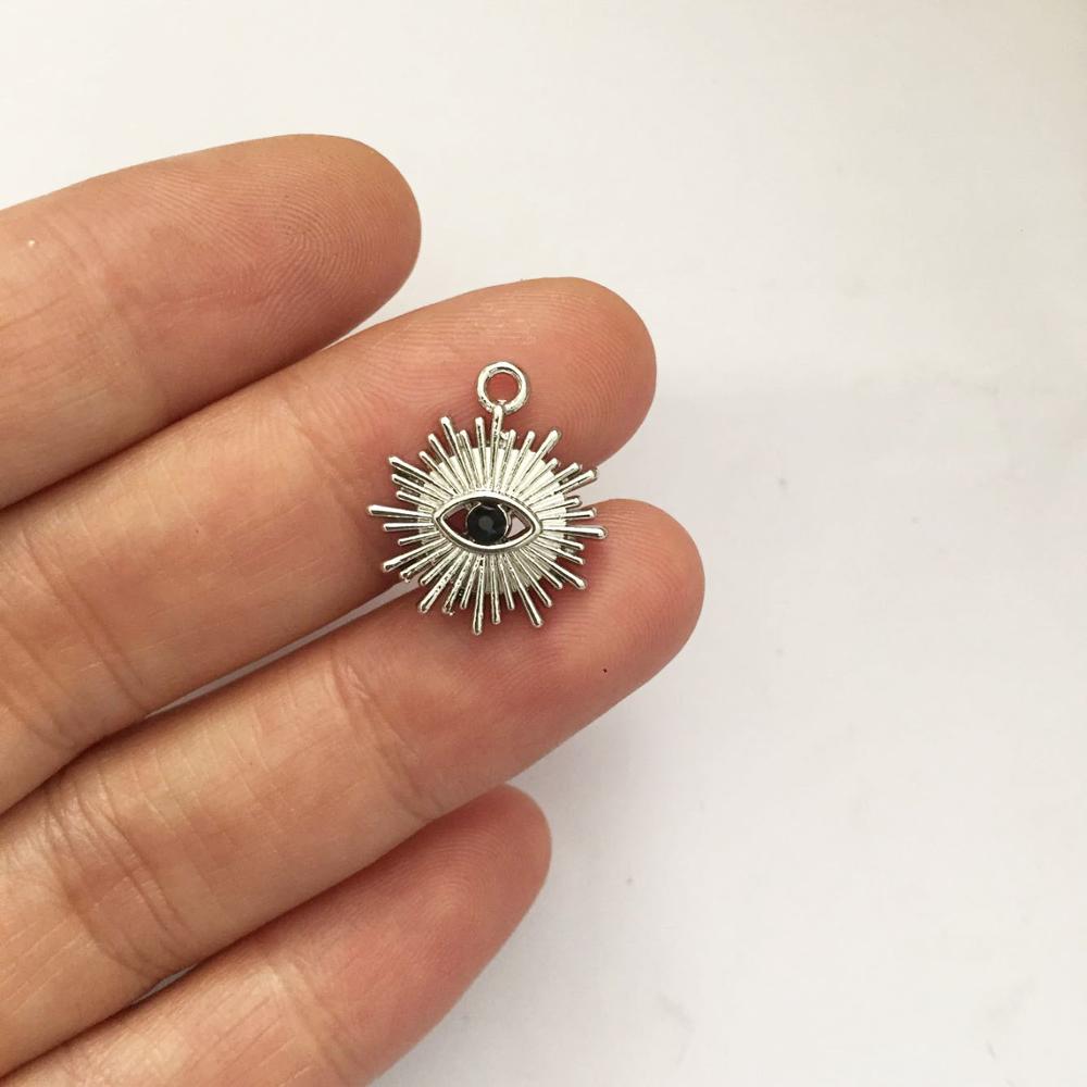 Eruifa 10 stücke 15mm Auge strass druck Gold/Silber überzogene zink-legierung Reize Anhänger Schmuck DIY Halskette 2 farben: Rhodium Silber-