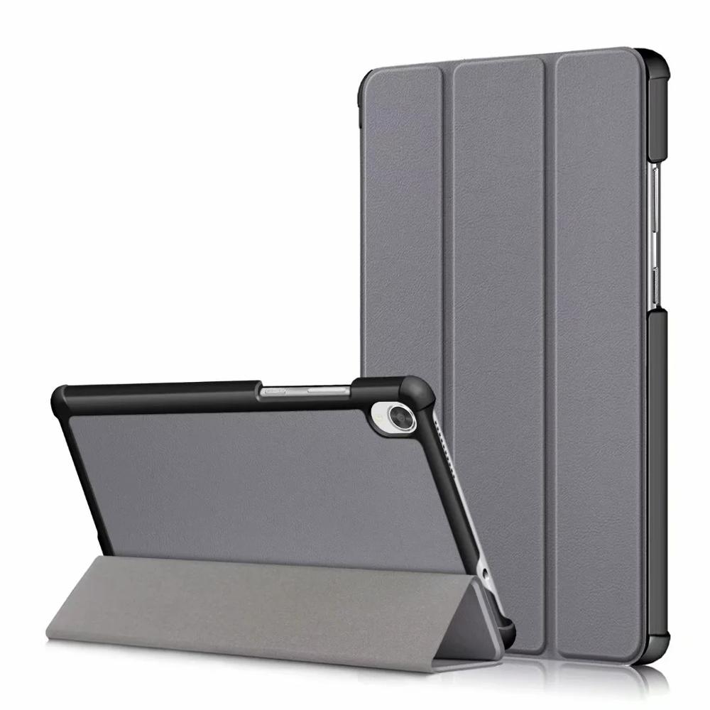 Per Lenovo Tab M8 cassa DELL'UNITÀ di ELABORAZIONE di Cuoio Piegante Del Basamento Della Copertura Per Lenovo Tab M8 TB-8505F TB-8505X TB-8505I Tablet da 8.0 pollici caso + Film + Penna: Grigio