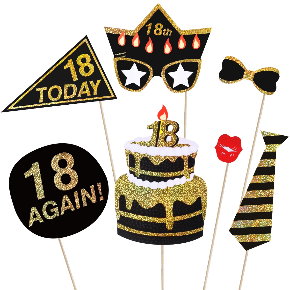 Tinksky-Accesorios de feliz cumpleaños para fotomatón, 29 Uds., brillo, 18 °, accesorios de , decoración de de cumpleaños, suministros A30
