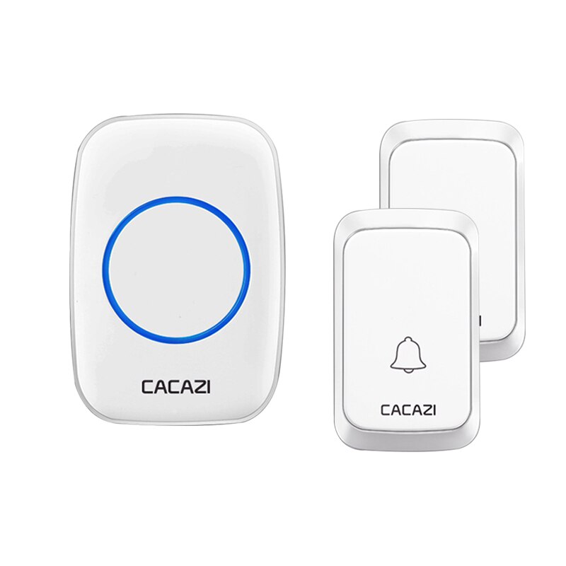 CACAZI Door Bells 1 2 Button 1 2 Receiver Waterproof Wireless Doorbell Light 300M Remote Cordless Call Bell 58 Chime White