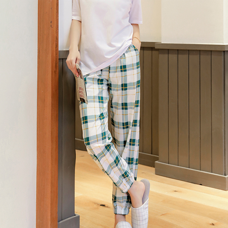 Ropa de dormir a cuadros para mujer, ropa de dormir informal, Simple, combina con todo, estilo japonés, joven, suave, diario, cintura elástica, básico, Vintage,