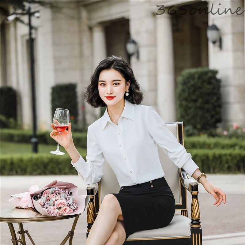 Red Uniform Styles Long Sleeve Blouses and Shirts for Women Business Work Wear Spring Autumn OL Blouse Clothes Tops