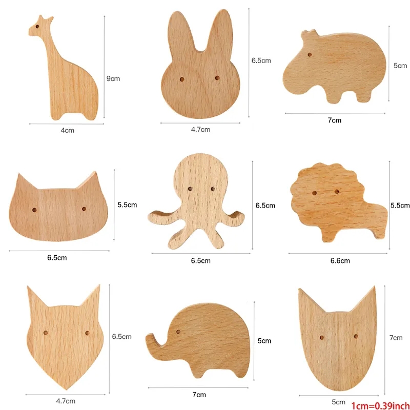 Crochets en bois d'animaux, 1 pièce, mignon, décoration de chambre, porte-clés mural, patère, porte de maison, crochet en bois, accessoires de cuisine, Gadget