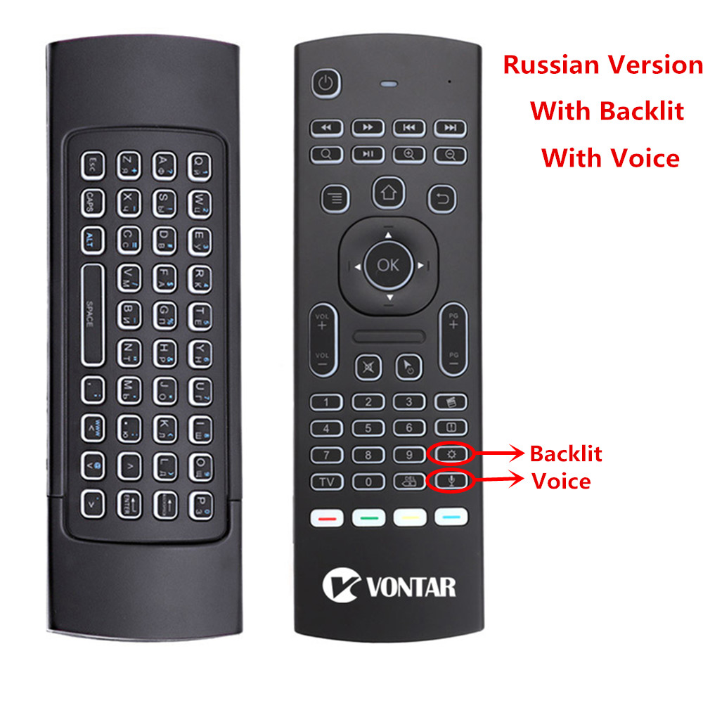 MX3 Backlit Air Mouse Smart Voice Remote Control MX3 Pro 2.4G wireless keyboard Gyro IR for Android TV Box T9 X96 mini H96 max: Russian Backlit Voic