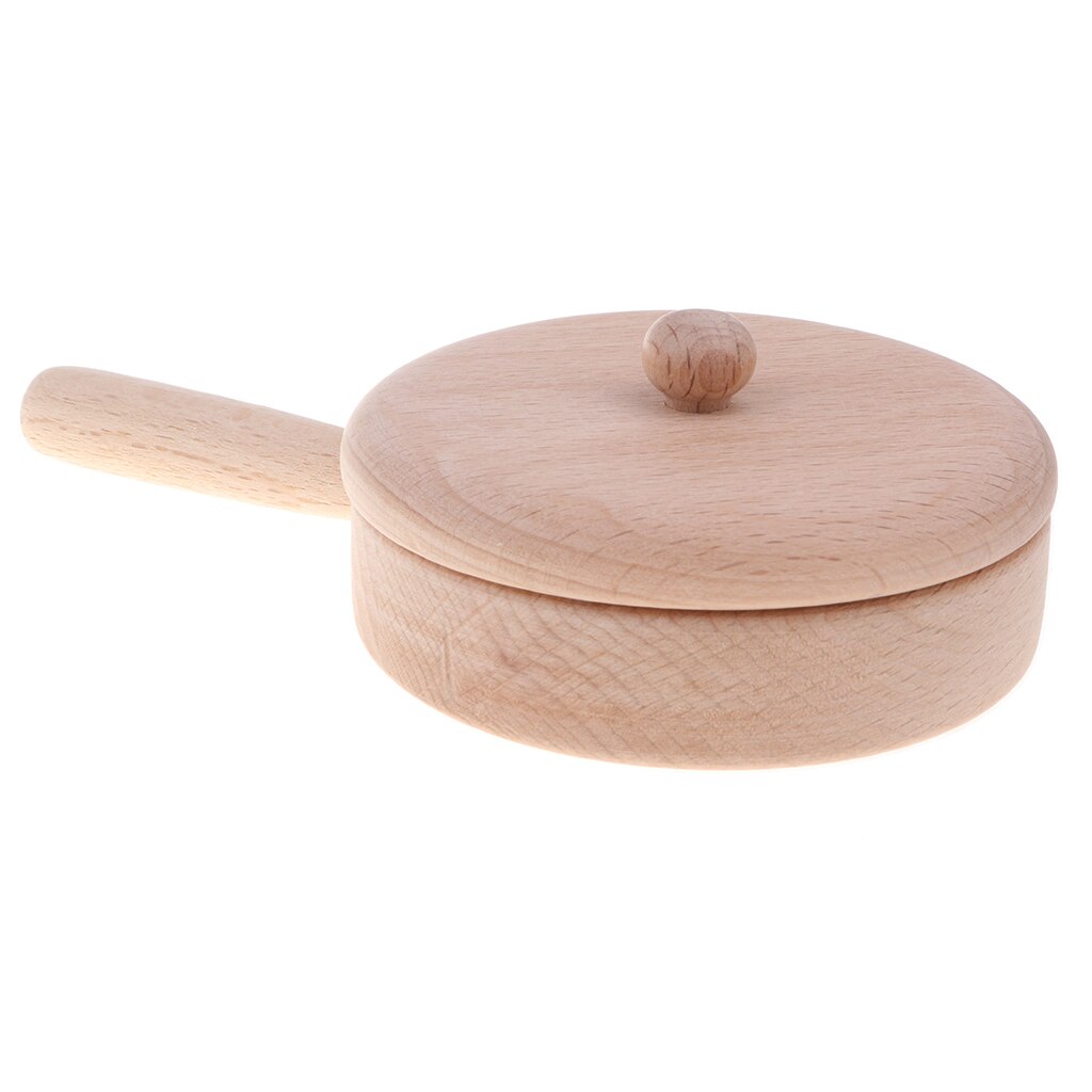 Zabawa z litego buku drewniana zabawka kuchenna-naczynia kuchenne/naczynia kuchenne/zastawa stołowa szef kuchni rola udawaj zagraj w zabawki kuchenne prezent-patelnia S