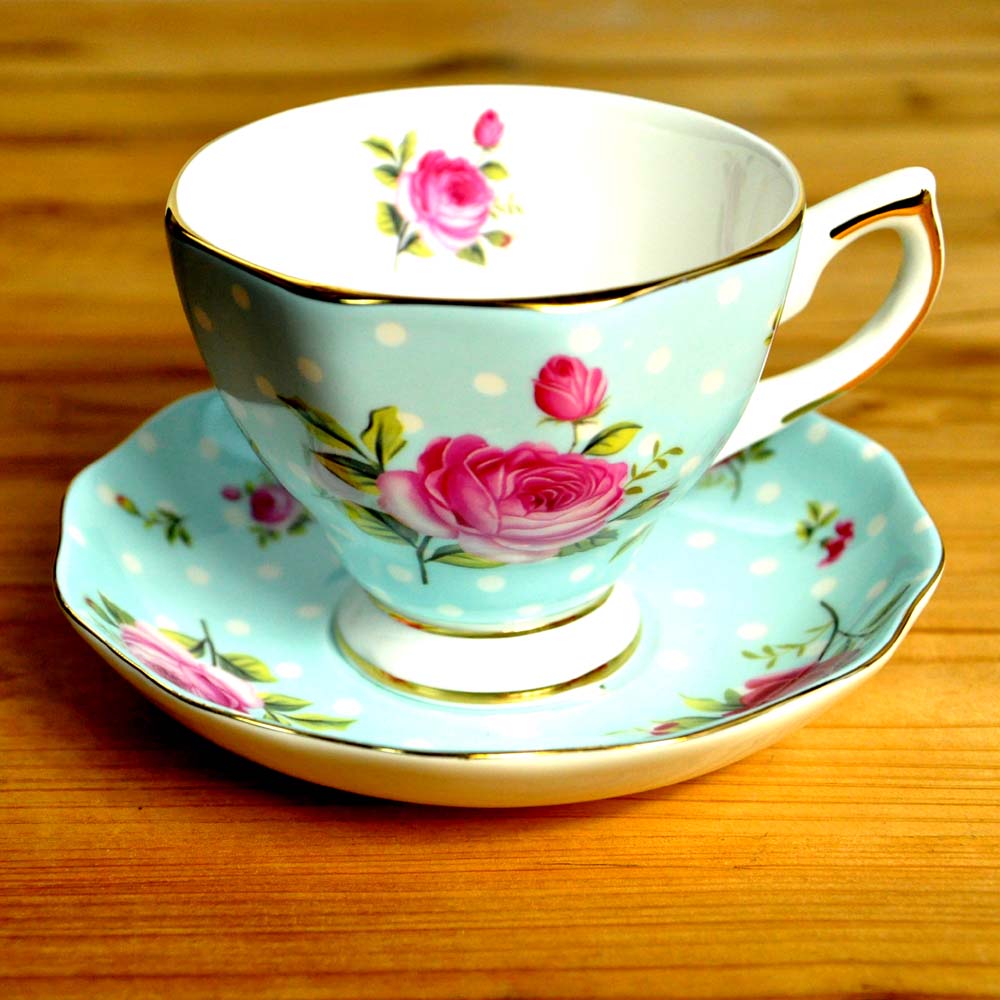 bone china koffie kop en schotel, afternoon tea set, porselein keramiek, voor Puer/zwart/fruit/bloem thee, blu rose, goede