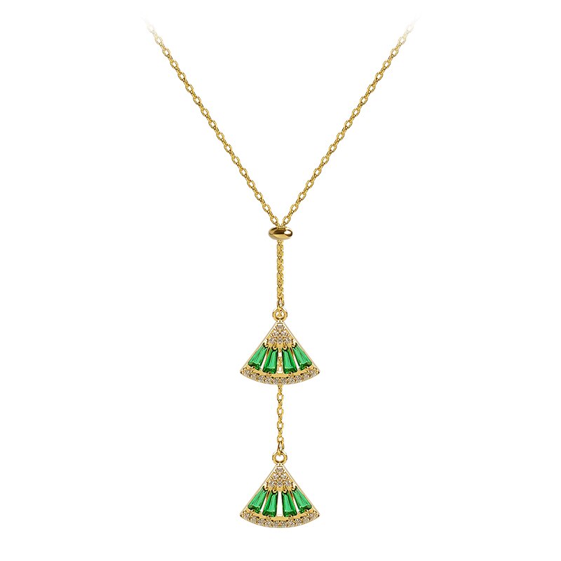 Venda quente zircão verde cristal fã-em forma de colar geométrico pingente colar elegante festa senhoras colar jóias para mulher
