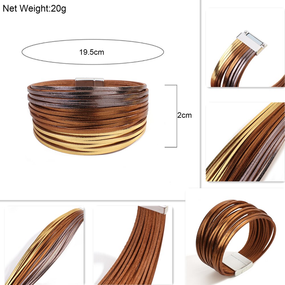 ALLYES Boho mehrschichtig Dünne Streifen Leder Armbänder für Frauen Damen Einfache Breiten wickeln Armbinde Weiblichen Schmuck
