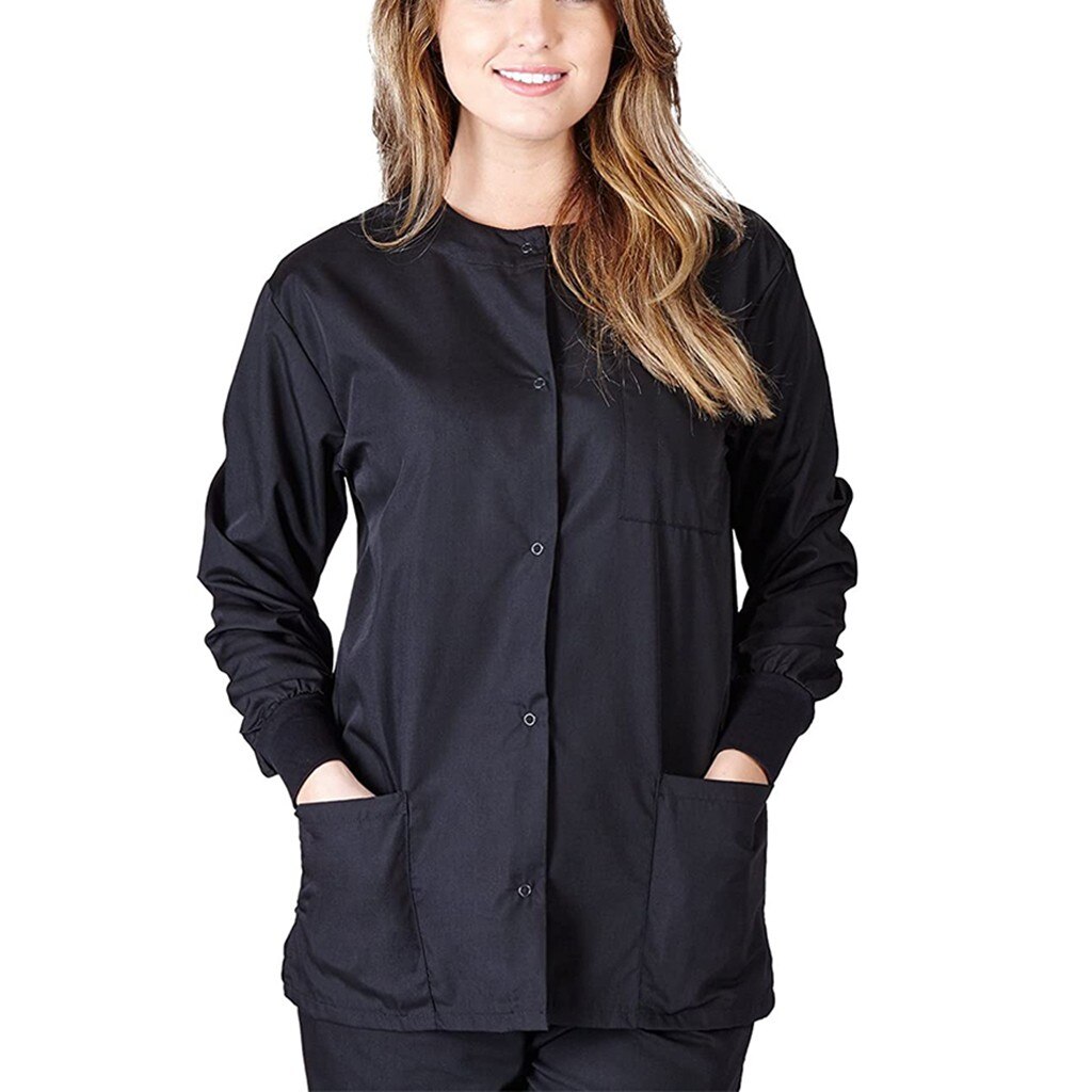 Protect Uniform Women Long Sleeve O-neck Nursing Uniform Traje Protector Blouse Tops Jacket With Pocket Protection: Black / A