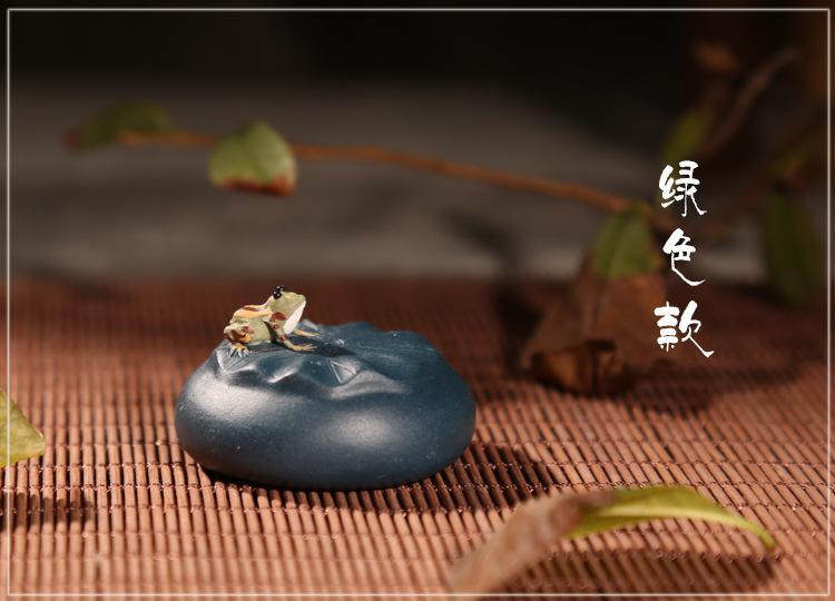 Yixing – théière en argile pour animal de compagnie, jeu de thé, feuille de Lotus, grenouille, décoration: green