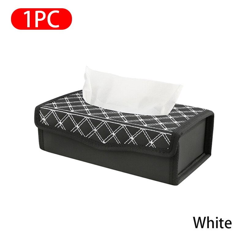 Caja de pañuelos de coche de cuero PU, porta toallas de papel automático para Reposabrazos de tablero, escritorio de oficina, caja de pañuelos de papel plegable, accesorios: White 1pc