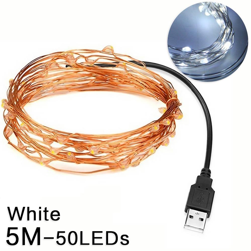 Guirnalda de luces LED USB de 2/5/10/20M para Navidad, , boda, decoración del hogar, árbol de Navidad, luces de hadas intermitentes: Gris claro
