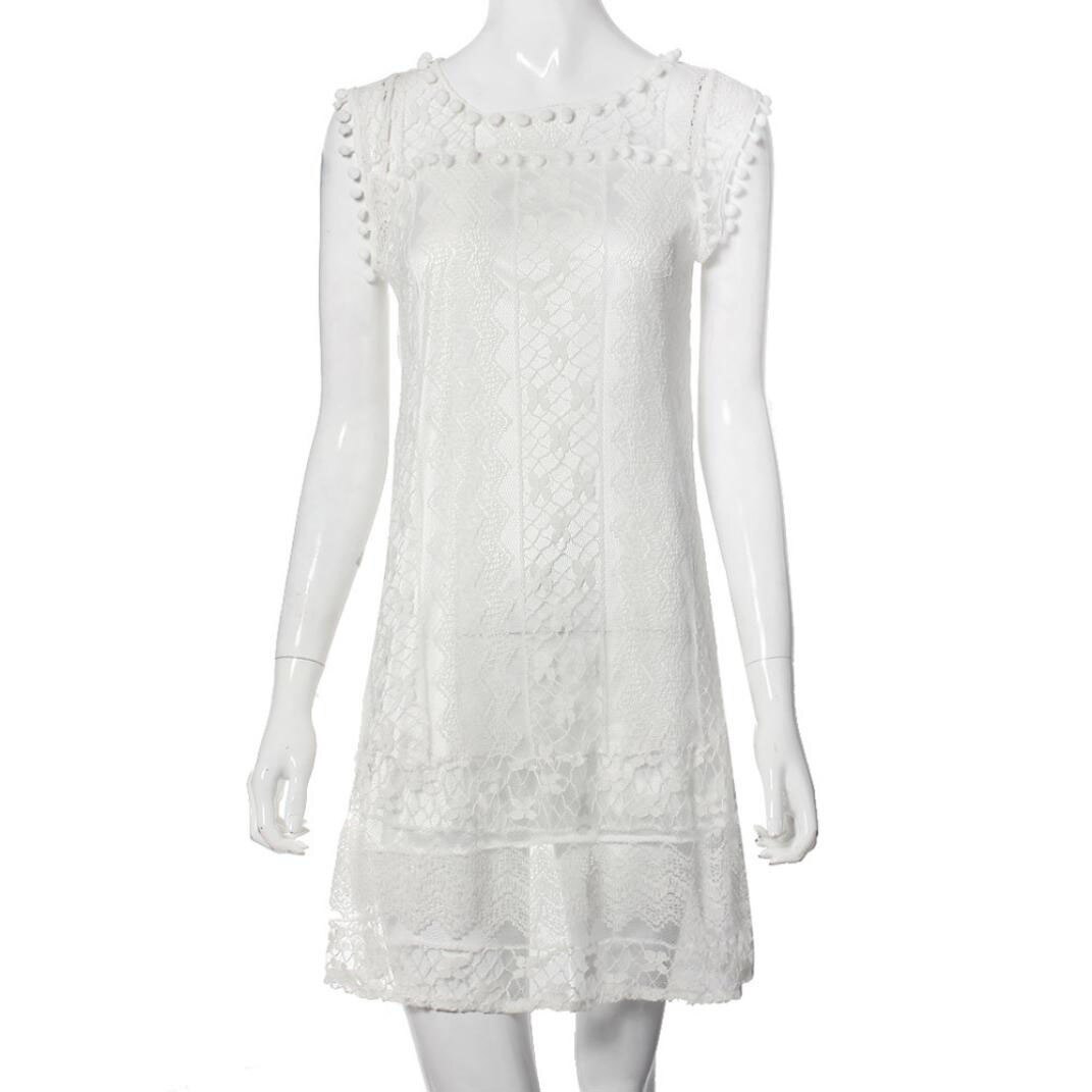 Vrouwen Elegante Zomer Tasell Jurk Solid Casual Lace Mouwloze Beach Korte Jurk Kwastje Mini Jurken Vestidos Mujer # Yj