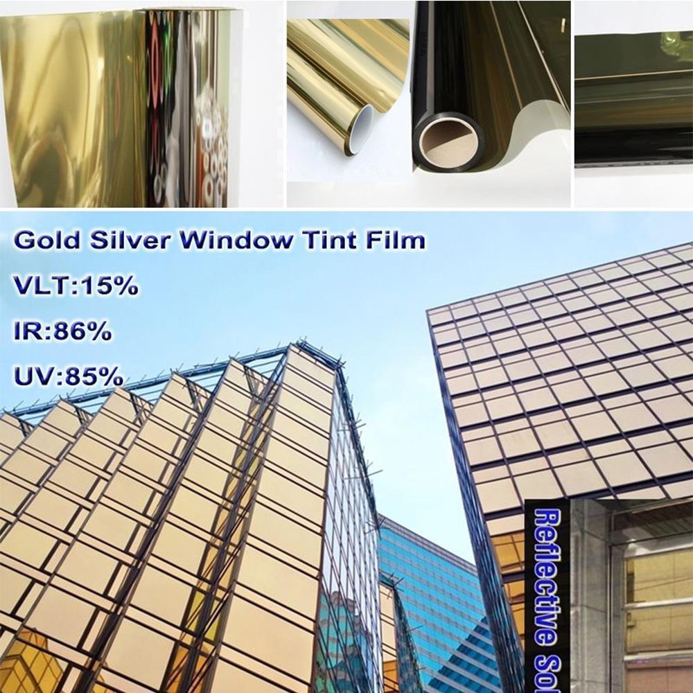 50cm envejs spejlvinduesfilm, guld - sølv reflekterende varmekontrol solfarvetone til hjem og kontor