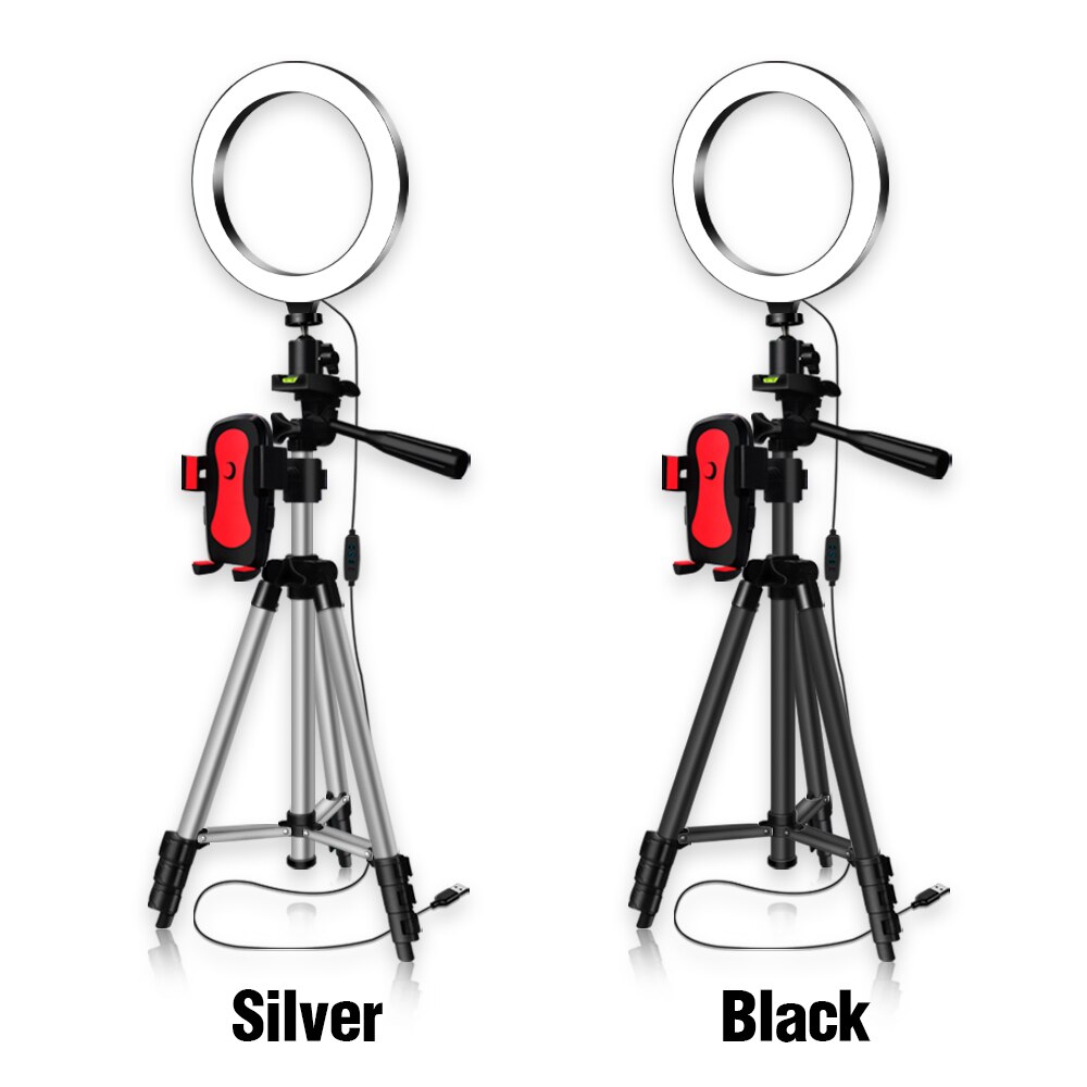 Selfie Ring Lamp LED Ring Light Selfie For Ring Phone Photography Lighting Camera Tripod Kit Photo Equipment Black And Silver