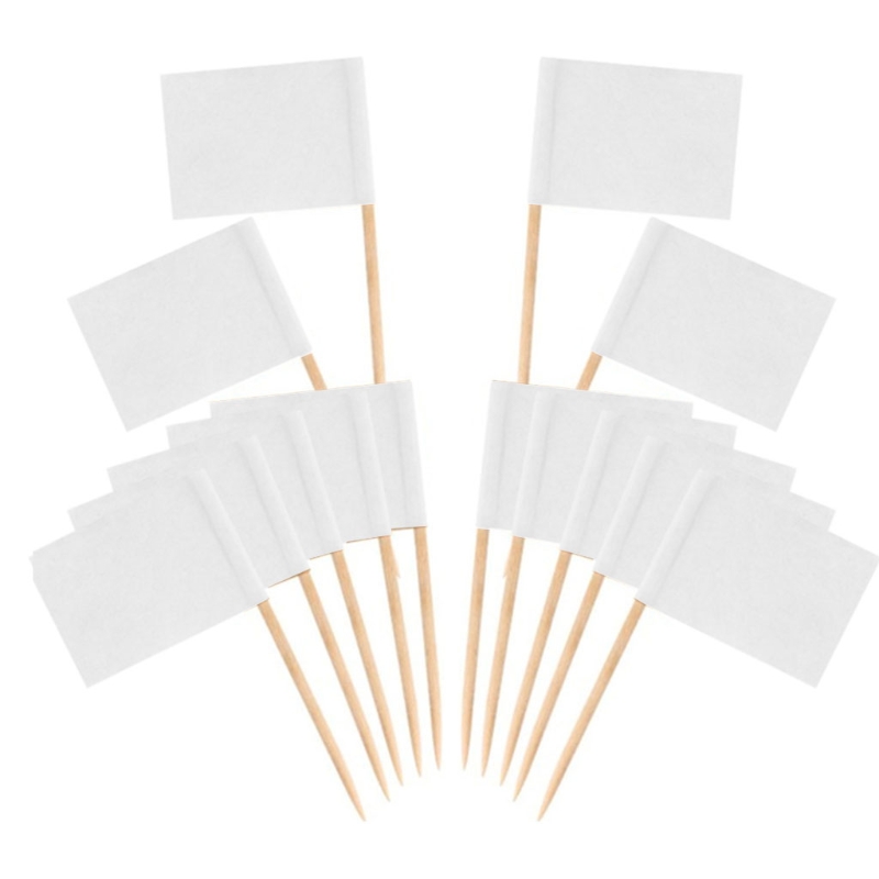 95aa 100 stycken tomma tandpetare flaggor mini matetiketter med träpinnar ostmarkörer plockar för cupcake topper festinredning: Vit